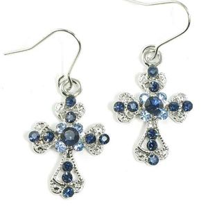 Cross Earrings Deep Blue Silver Plated